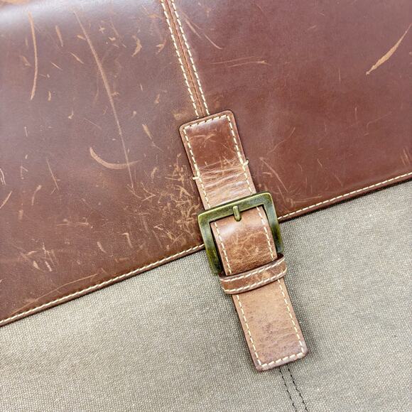 Boconi Messenger Lap Top Bag Flap Front Canvas and Leather Brass Hardware - Picture 3 of 16